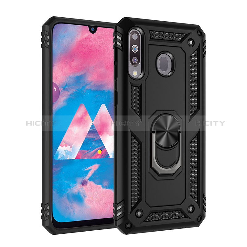 Custodia Silicone e Plastica Opaca Cover con Magnetico Anello Supporto MQ3 per Samsung Galaxy M30 Nero