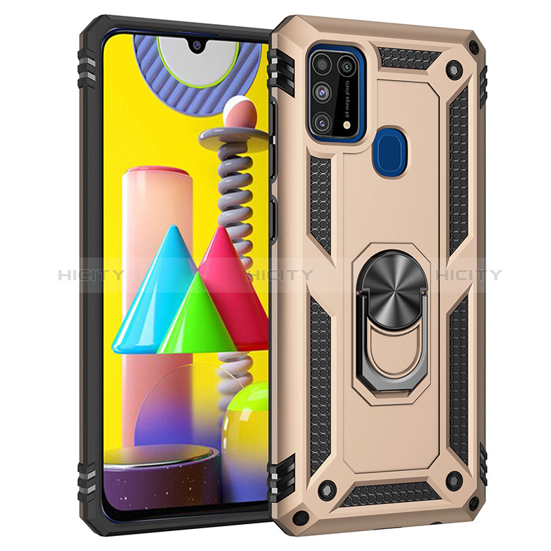 Custodia Silicone e Plastica Opaca Cover con Magnetico Anello Supporto MQ3 per Samsung Galaxy M31 Prime Edition Oro