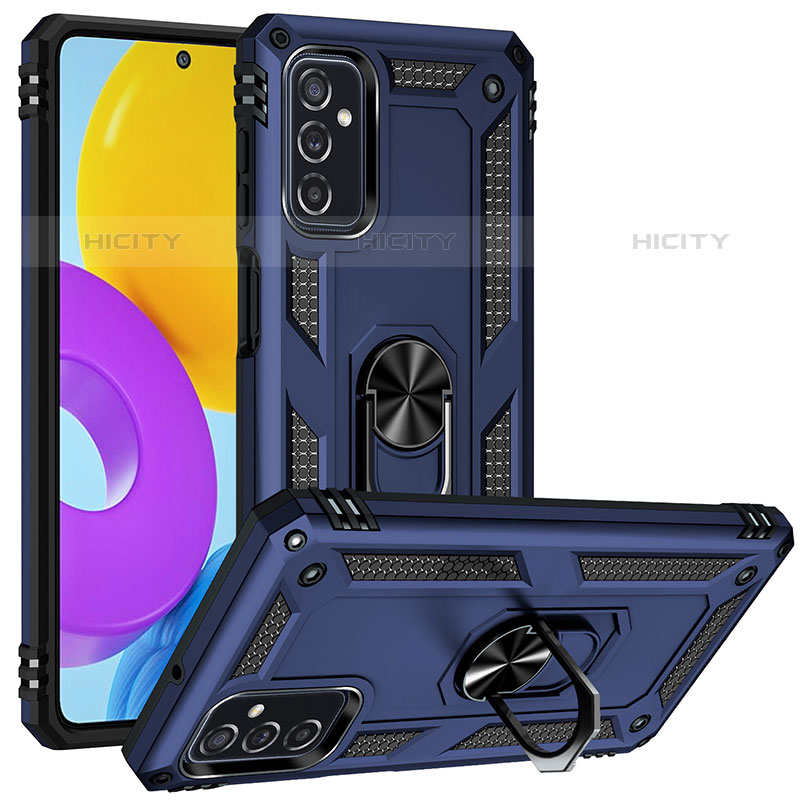 Custodia Silicone e Plastica Opaca Cover con Magnetico Anello Supporto MQ3 per Samsung Galaxy M52 5G Blu