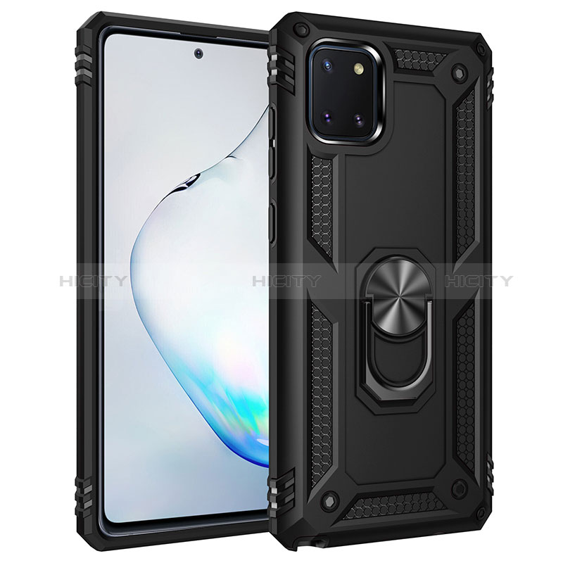 Custodia Silicone e Plastica Opaca Cover con Magnetico Anello Supporto MQ3 per Samsung Galaxy Note 10 Lite Nero