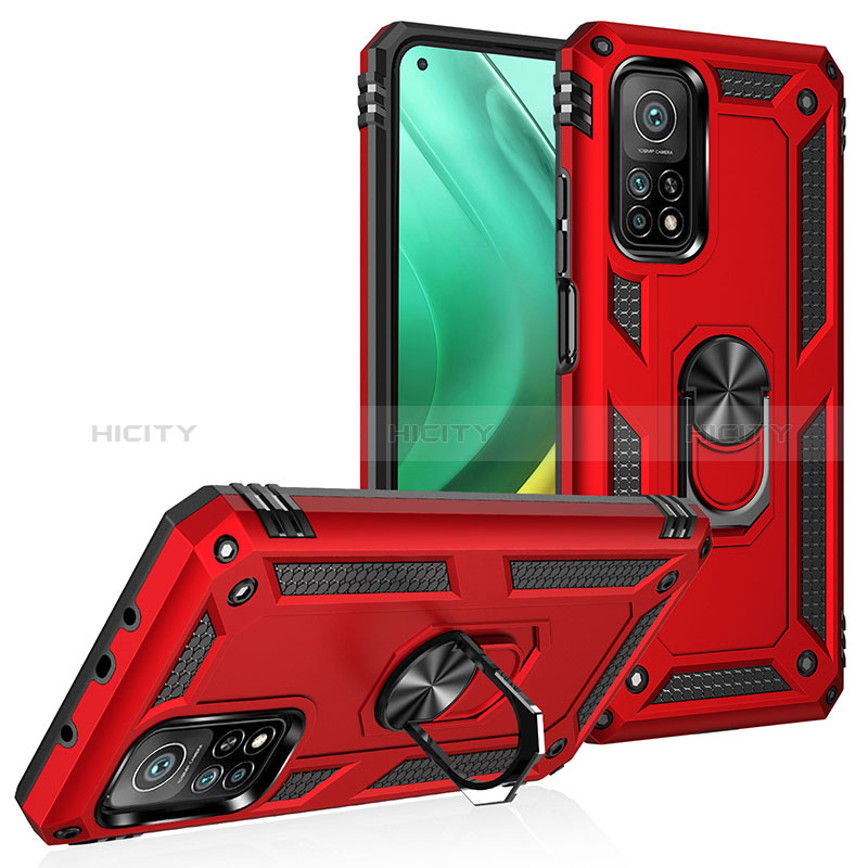 Custodia Silicone e Plastica Opaca Cover con Magnetico Anello Supporto MQ3 per Xiaomi Mi 10T 5G Rosso