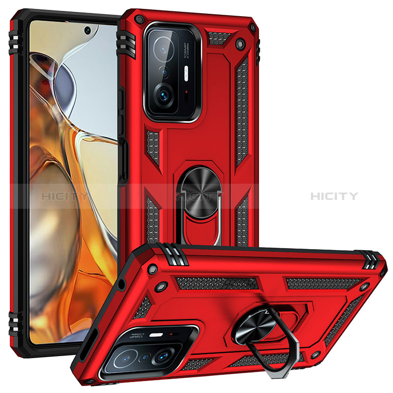 Custodia Silicone e Plastica Opaca Cover con Magnetico Anello Supporto MQ3 per Xiaomi Mi 11T 5G Rosso