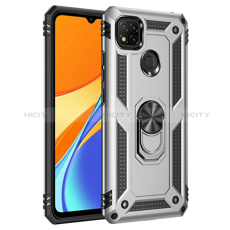 Custodia Silicone e Plastica Opaca Cover con Magnetico Anello Supporto MQ3 per Xiaomi POCO C3 Argento