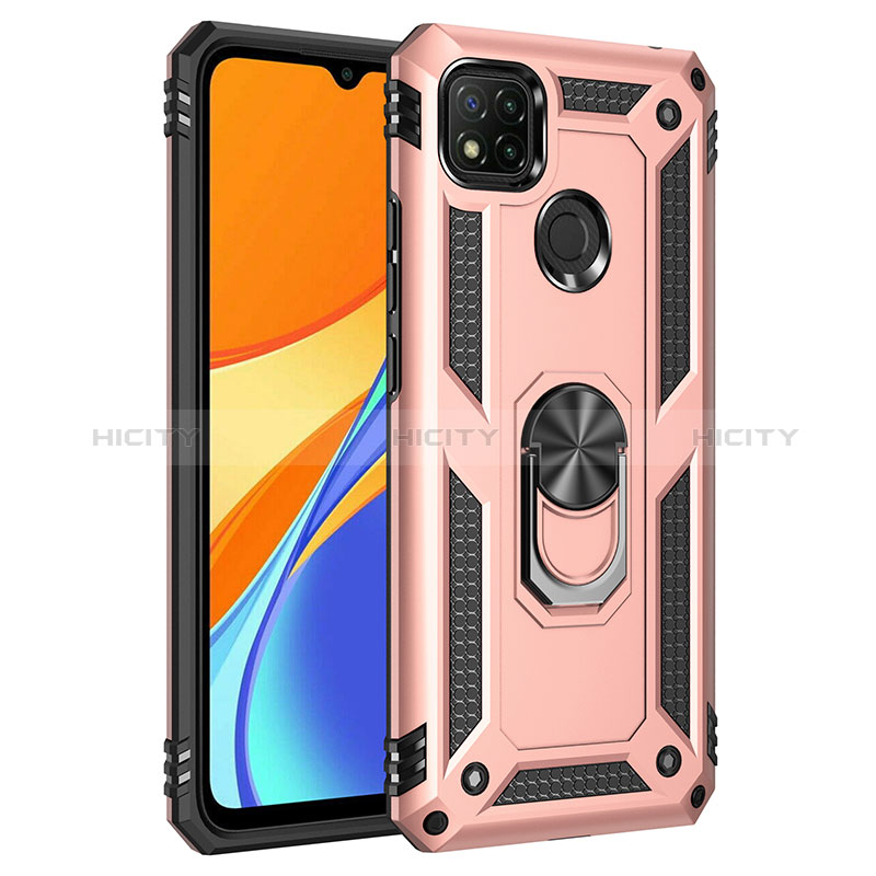 Custodia Silicone e Plastica Opaca Cover con Magnetico Anello Supporto MQ3 per Xiaomi POCO C3 Oro Rosa