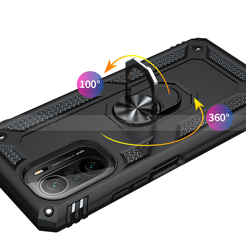 Custodia Silicone e Plastica Opaca Cover con Magnetico Anello Supporto MQ3 per Xiaomi Poco F3 5G