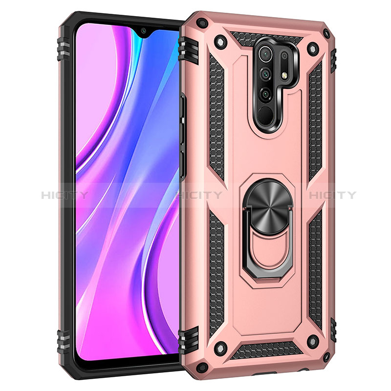 Custodia Silicone e Plastica Opaca Cover con Magnetico Anello Supporto MQ3 per Xiaomi Poco M2 Oro Rosa