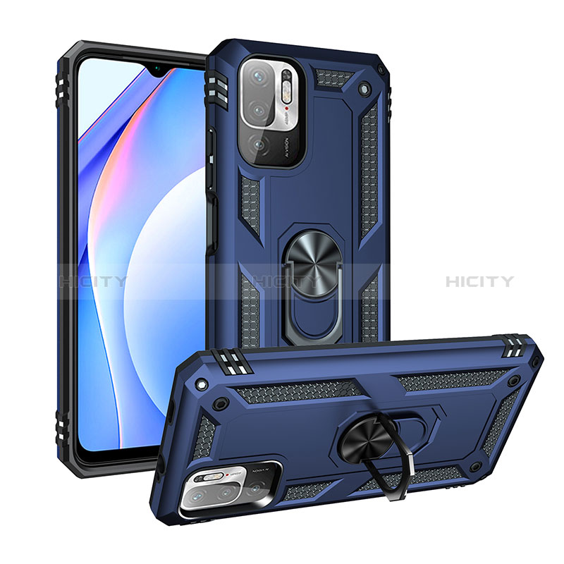 Custodia Silicone e Plastica Opaca Cover con Magnetico Anello Supporto MQ3 per Xiaomi POCO M3 Pro 5G Blu