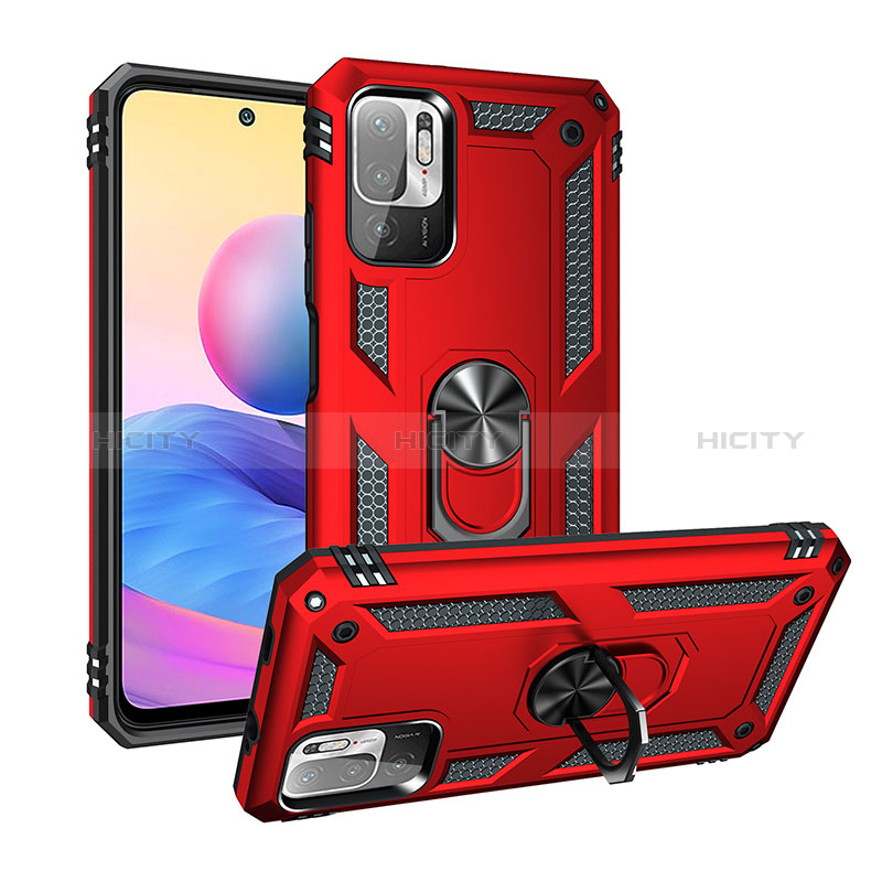 Custodia Silicone e Plastica Opaca Cover con Magnetico Anello Supporto MQ3 per Xiaomi POCO M3 Pro 5G Rosso