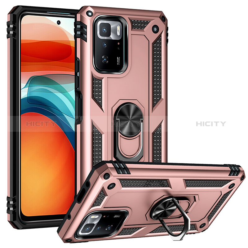 Custodia Silicone e Plastica Opaca Cover con Magnetico Anello Supporto MQ3 per Xiaomi Poco X3 GT 5G Oro Rosa