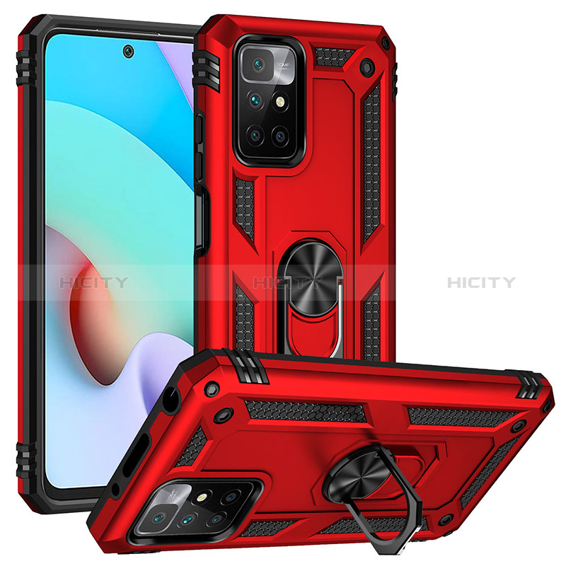 Custodia Silicone e Plastica Opaca Cover con Magnetico Anello Supporto MQ3 per Xiaomi Redmi 10 (2022) Rosso