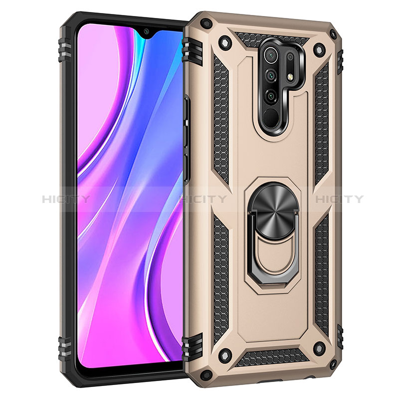 Custodia Silicone e Plastica Opaca Cover con Magnetico Anello Supporto MQ3 per Xiaomi Redmi 9 Oro