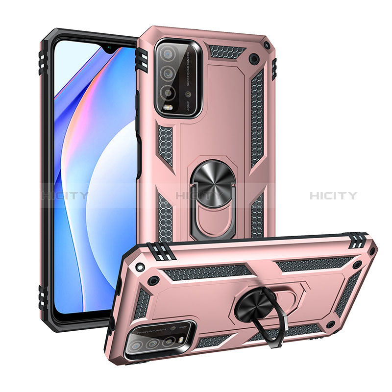 Custodia Silicone e Plastica Opaca Cover con Magnetico Anello Supporto MQ3 per Xiaomi Redmi 9 Power Oro Rosa