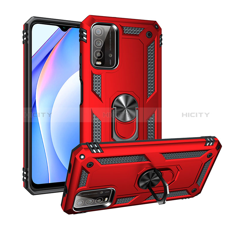 Custodia Silicone e Plastica Opaca Cover con Magnetico Anello Supporto MQ3 per Xiaomi Redmi 9 Power Rosso