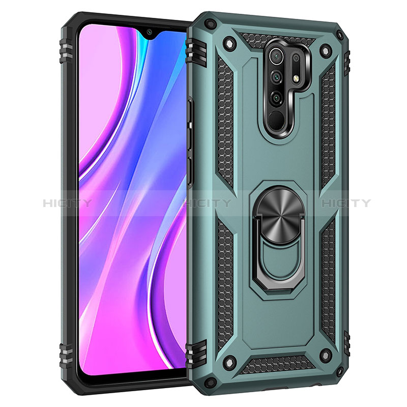 Custodia Silicone e Plastica Opaca Cover con Magnetico Anello Supporto MQ3 per Xiaomi Redmi 9 Prime India Verde