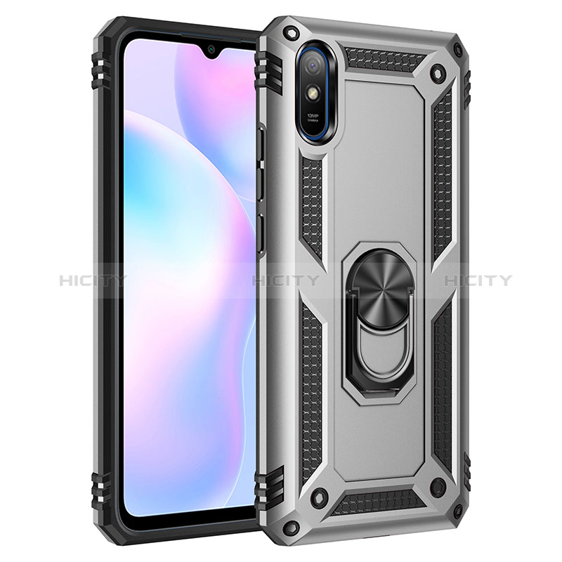 Custodia Silicone e Plastica Opaca Cover con Magnetico Anello Supporto MQ3 per Xiaomi Redmi 9A Argento