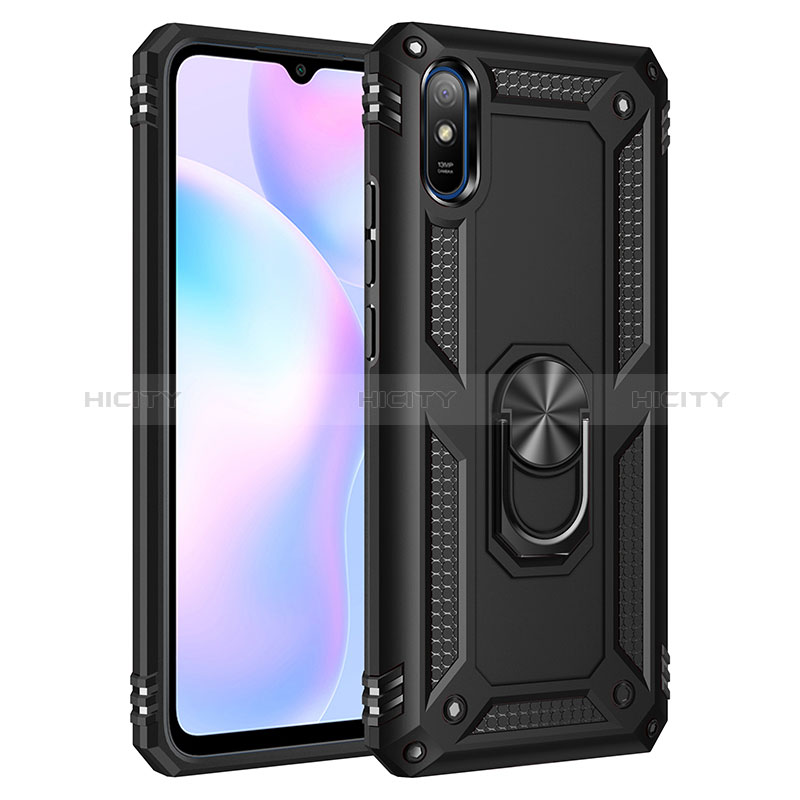 Custodia Silicone e Plastica Opaca Cover con Magnetico Anello Supporto MQ3 per Xiaomi Redmi 9A Nero