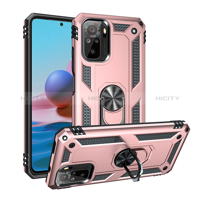 Custodia Silicone e Plastica Opaca Cover con Magnetico Anello Supporto MQ3 per Xiaomi Redmi Note 10 4G Oro Rosa