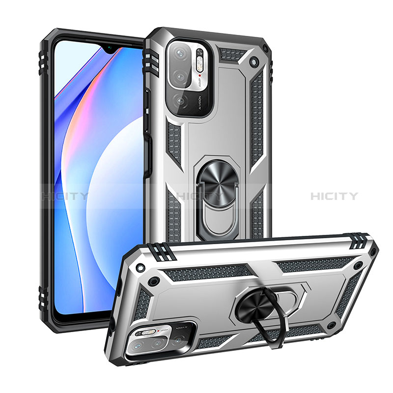 Custodia Silicone e Plastica Opaca Cover con Magnetico Anello Supporto MQ3 per Xiaomi Redmi Note 10 5G Argento