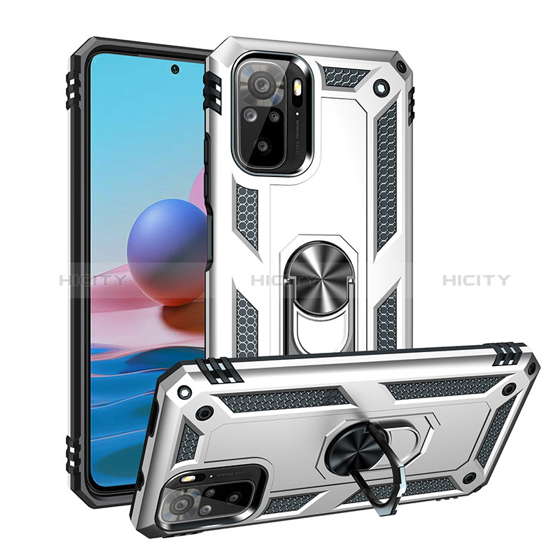 Custodia Silicone e Plastica Opaca Cover con Magnetico Anello Supporto MQ3 per Xiaomi Redmi Note 10S 4G Argento