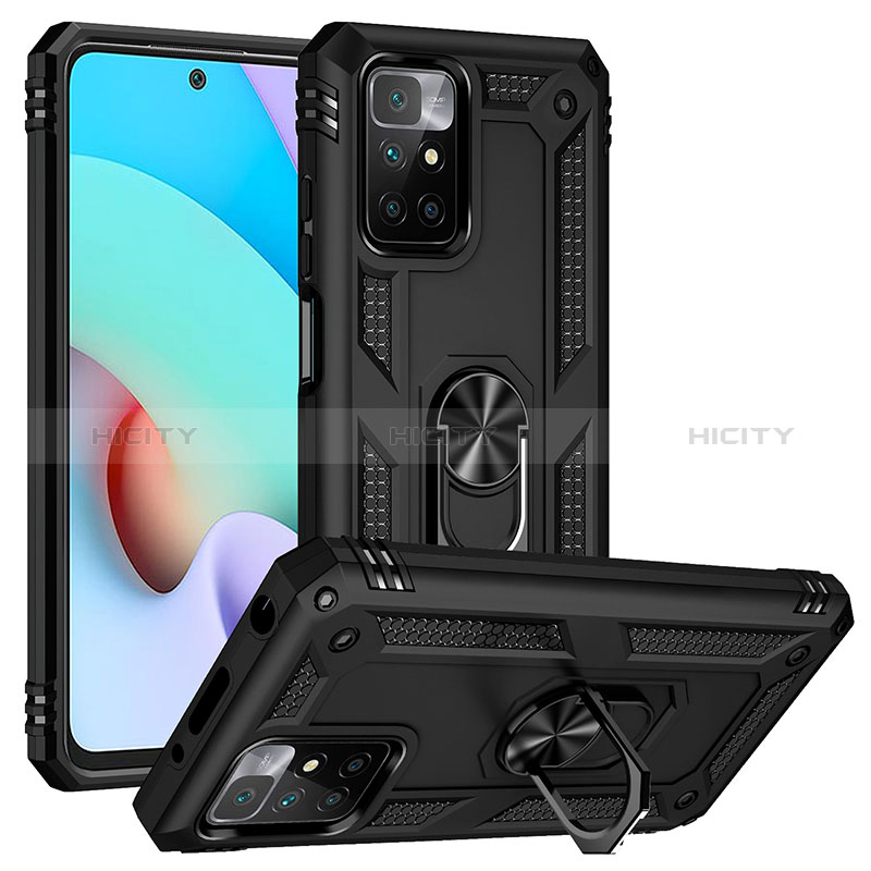 Custodia Silicone e Plastica Opaca Cover con Magnetico Anello Supporto MQ3 per Xiaomi Redmi Note 11 4G (2021) Nero