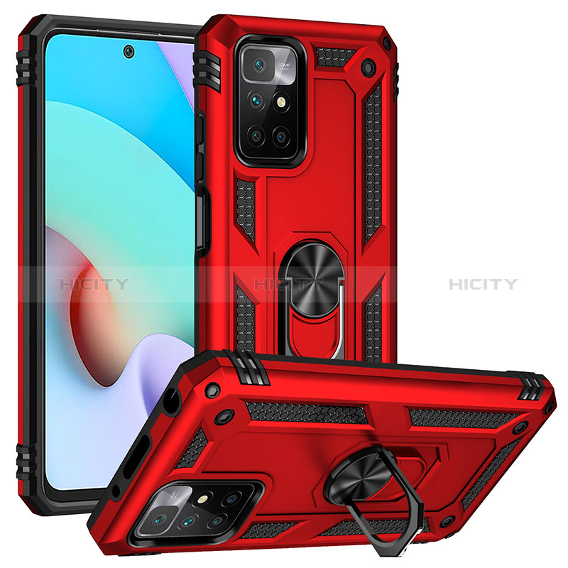Custodia Silicone e Plastica Opaca Cover con Magnetico Anello Supporto MQ3 per Xiaomi Redmi Note 11 4G (2021) Rosso
