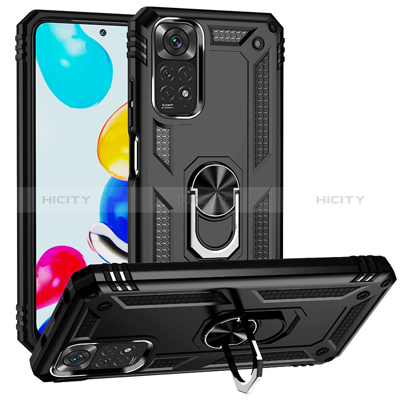 Custodia Silicone e Plastica Opaca Cover con Magnetico Anello Supporto MQ3 per Xiaomi Redmi Note 11 4G (2022) Nero