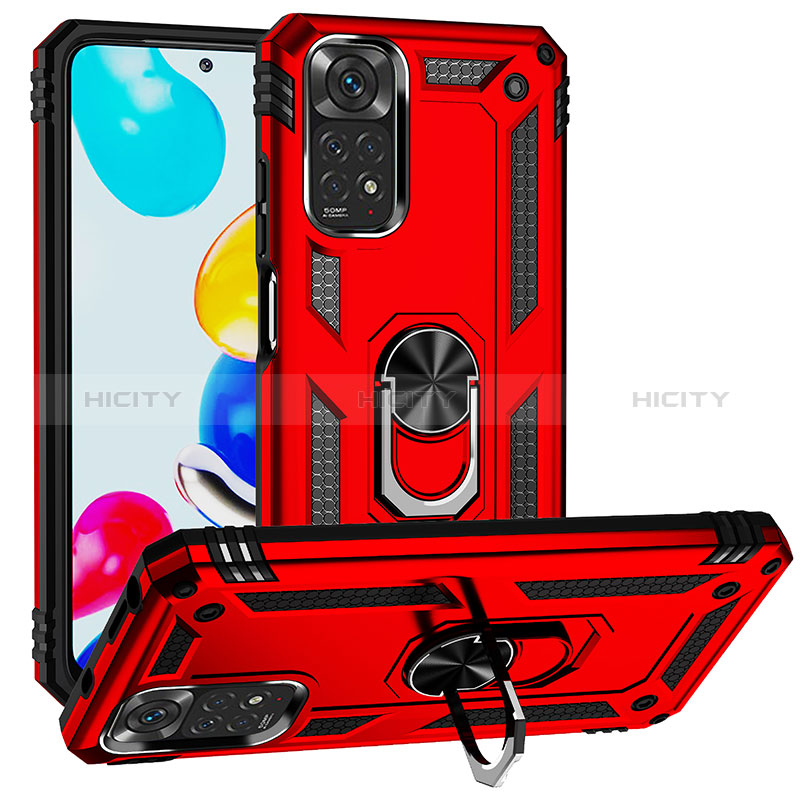 Custodia Silicone e Plastica Opaca Cover con Magnetico Anello Supporto MQ3 per Xiaomi Redmi Note 11 4G (2022) Rosso