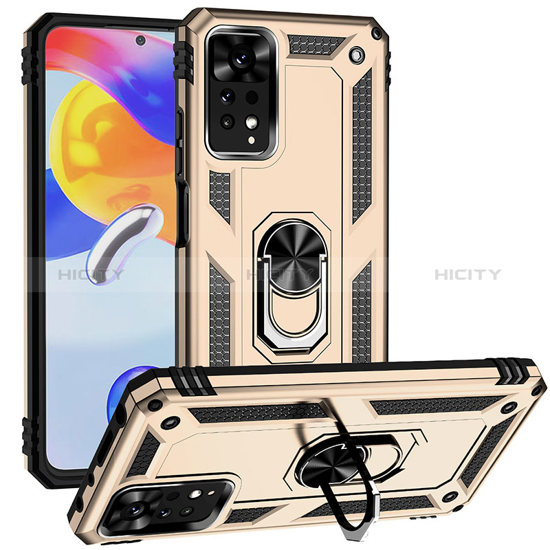 Custodia Silicone e Plastica Opaca Cover con Magnetico Anello Supporto MQ3 per Xiaomi Redmi Note 11 Pro 5G Oro