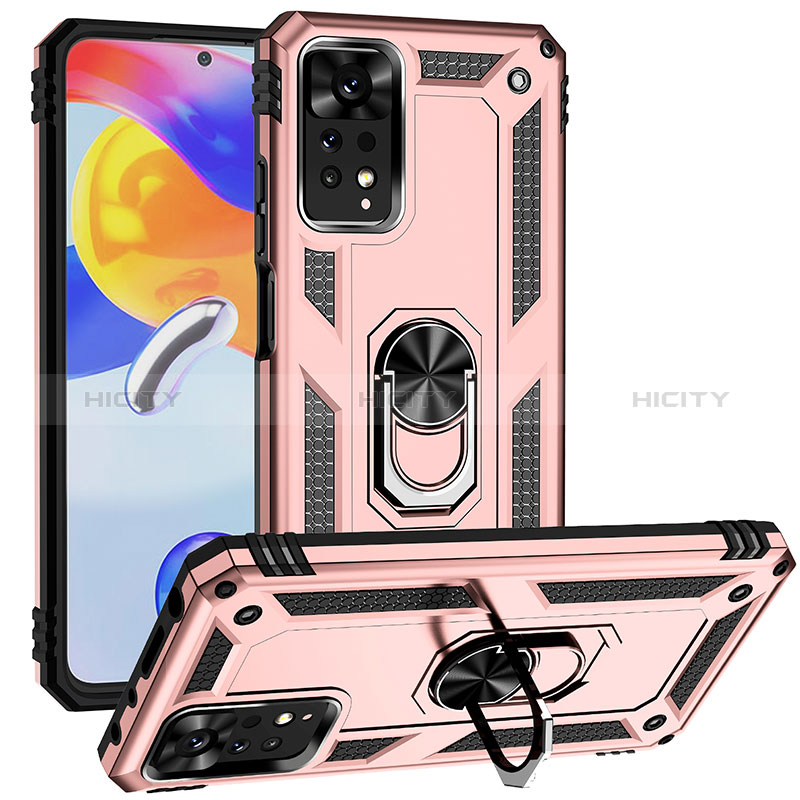 Custodia Silicone e Plastica Opaca Cover con Magnetico Anello Supporto MQ3 per Xiaomi Redmi Note 11 Pro 5G Oro Rosa