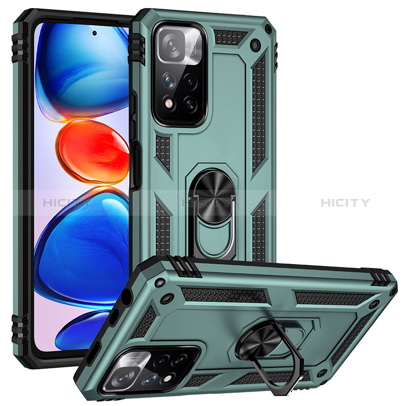 Custodia Silicone e Plastica Opaca Cover con Magnetico Anello Supporto MQ3 per Xiaomi Redmi Note 11 Pro+ Plus 5G Verde