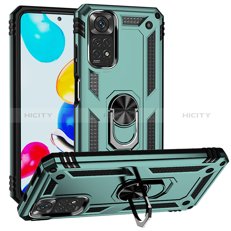 Custodia Silicone e Plastica Opaca Cover con Magnetico Anello Supporto MQ3 per Xiaomi Redmi Note 11S 4G Verde