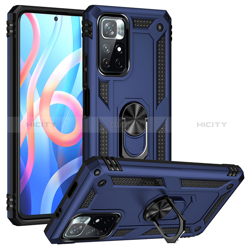 Custodia Silicone e Plastica Opaca Cover con Magnetico Anello Supporto MQ3 per Xiaomi Redmi Note 11S 5G Blu