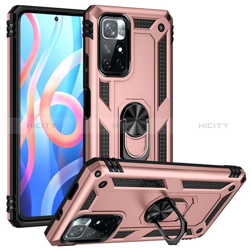 Custodia Silicone e Plastica Opaca Cover con Magnetico Anello Supporto MQ3 per Xiaomi Redmi Note 11T 5G Oro Rosa