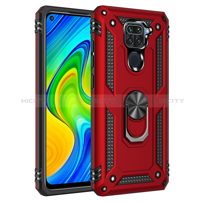 Custodia Silicone e Plastica Opaca Cover con Magnetico Anello Supporto MQ3 per Xiaomi Redmi Note 9 Rosso