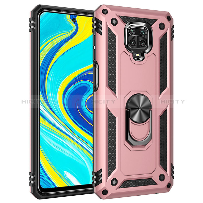 Custodia Silicone e Plastica Opaca Cover con Magnetico Anello Supporto MQ3 per Xiaomi Redmi Note 9S Oro Rosa