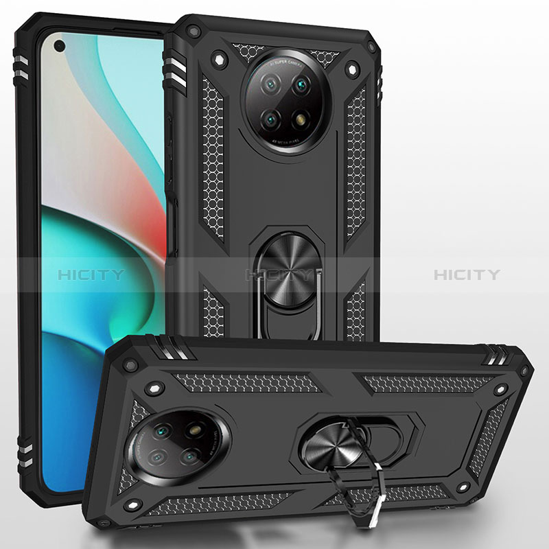 Custodia Silicone e Plastica Opaca Cover con Magnetico Anello Supporto MQ3 per Xiaomi Redmi Note 9T 5G Nero