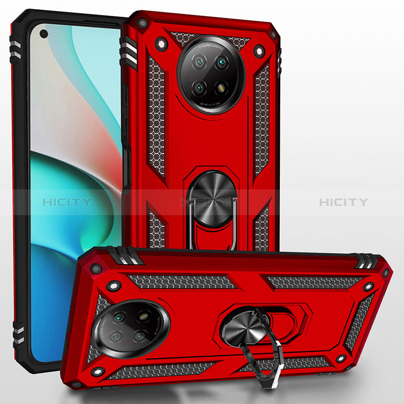 Custodia Silicone e Plastica Opaca Cover con Magnetico Anello Supporto MQ3 per Xiaomi Redmi Note 9T 5G Rosso
