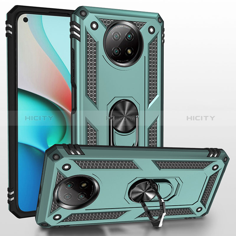 Custodia Silicone e Plastica Opaca Cover con Magnetico Anello Supporto MQ3 per Xiaomi Redmi Note 9T 5G Verde