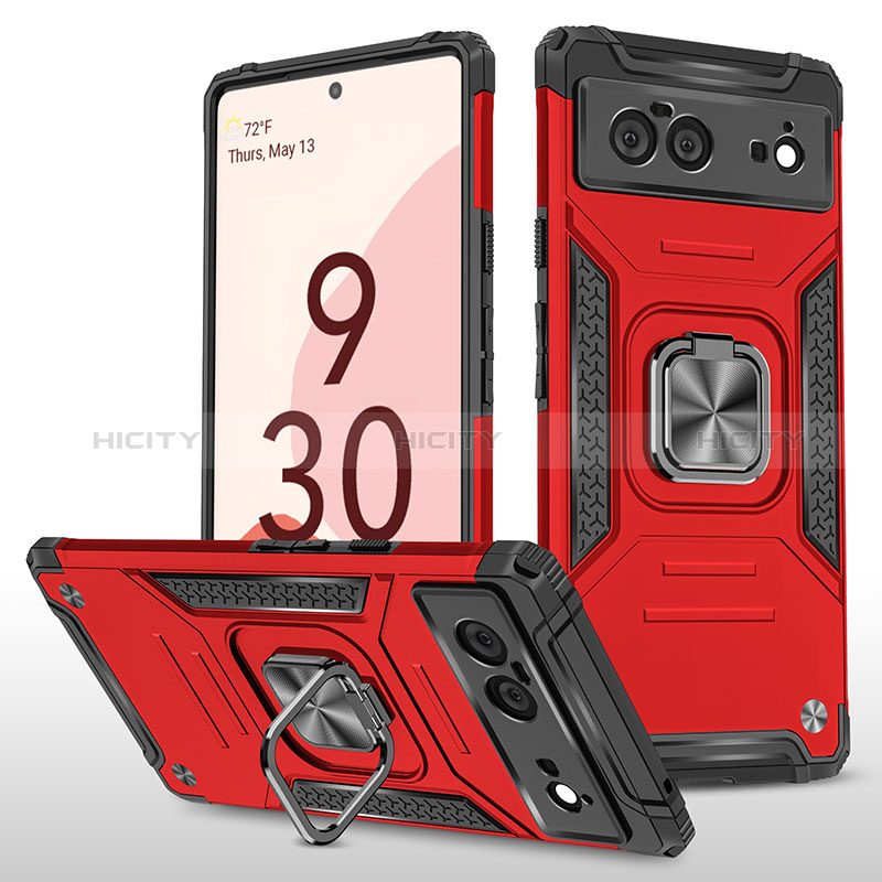 Custodia Silicone e Plastica Opaca Cover con Magnetico Anello Supporto MQ4 per Google Pixel 6 5G Rosso