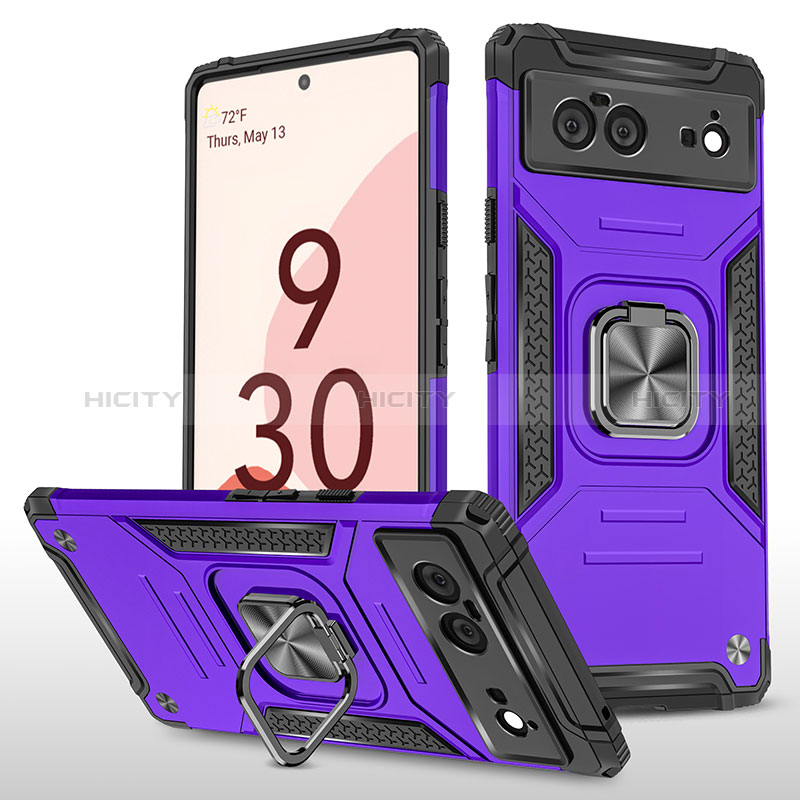 Custodia Silicone e Plastica Opaca Cover con Magnetico Anello Supporto MQ4 per Google Pixel 6 5G Viola