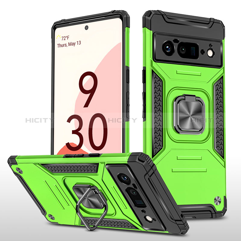 Custodia Silicone e Plastica Opaca Cover con Magnetico Anello Supporto MQ4 per Google Pixel 6 Pro 5G Verde