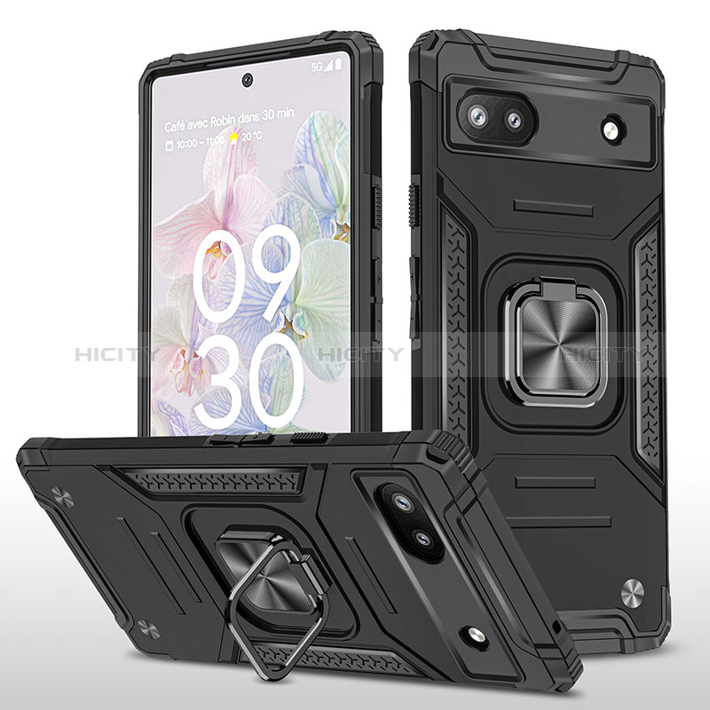 Custodia Silicone e Plastica Opaca Cover con Magnetico Anello Supporto MQ4 per Google Pixel 6a 5G Nero