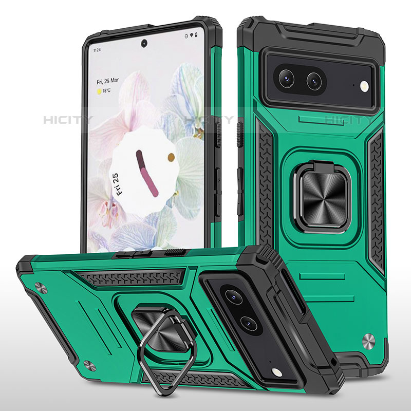 Custodia Silicone e Plastica Opaca Cover con Magnetico Anello Supporto MQ4 per Google Pixel 7 5G Verde Notte