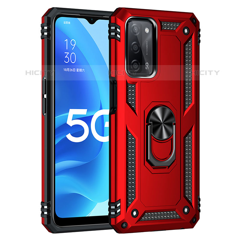 Custodia Silicone e Plastica Opaca Cover con Magnetico Anello Supporto MQ4 per Oppo A53s 5G Rosso