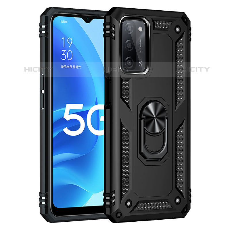 Custodia Silicone e Plastica Opaca Cover con Magnetico Anello Supporto MQ4 per Oppo A55 5G Nero