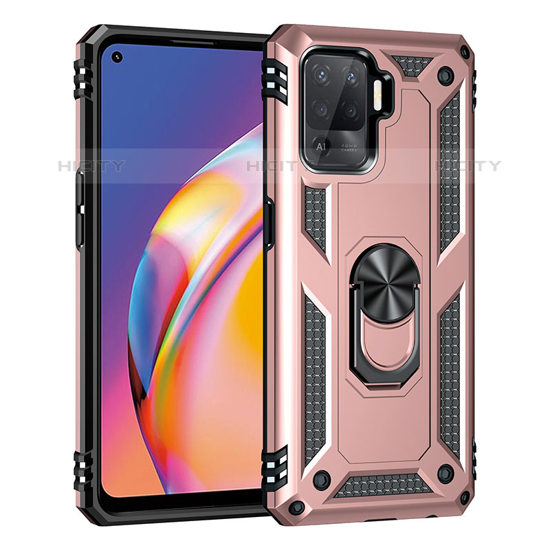 Custodia Silicone e Plastica Opaca Cover con Magnetico Anello Supporto MQ4 per Oppo A94 4G Oro Rosa