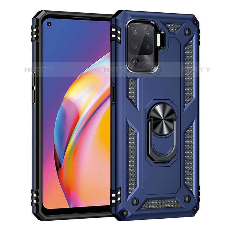 Custodia Silicone e Plastica Opaca Cover con Magnetico Anello Supporto MQ4 per Oppo F19 Pro Blu