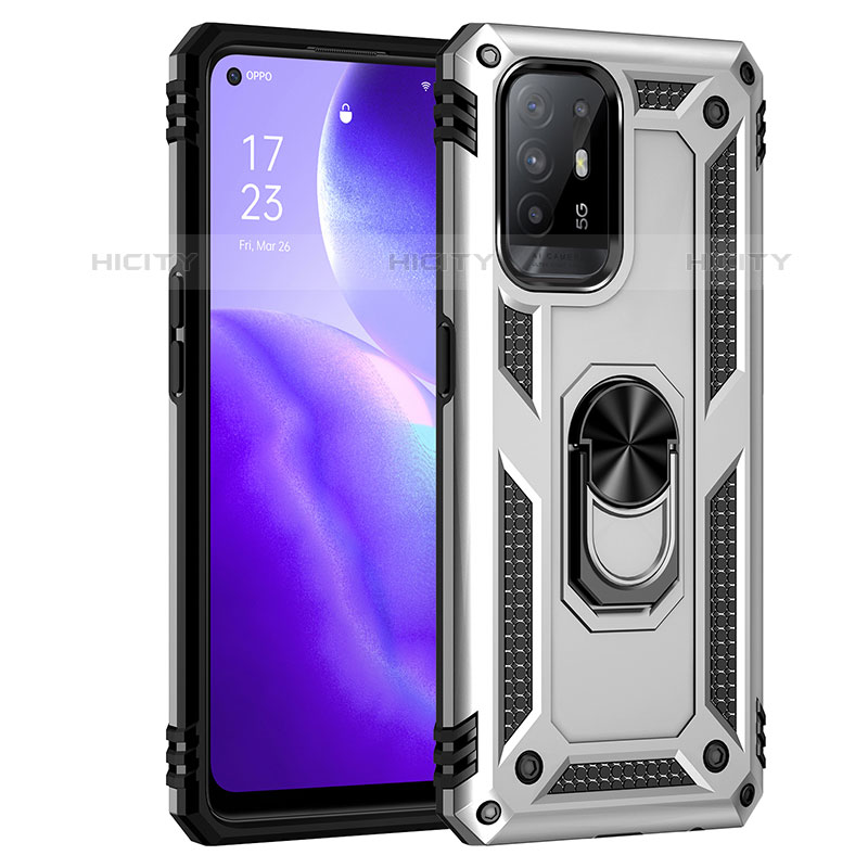 Custodia Silicone e Plastica Opaca Cover con Magnetico Anello Supporto MQ4 per Oppo F19 Pro+ Plus 5G Argento