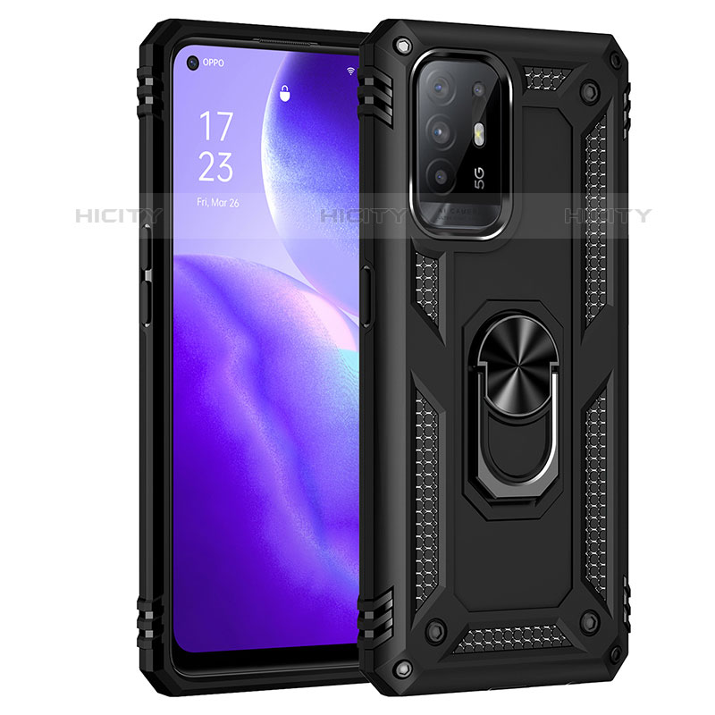 Custodia Silicone e Plastica Opaca Cover con Magnetico Anello Supporto MQ4 per Oppo F19 Pro+ Plus 5G Nero