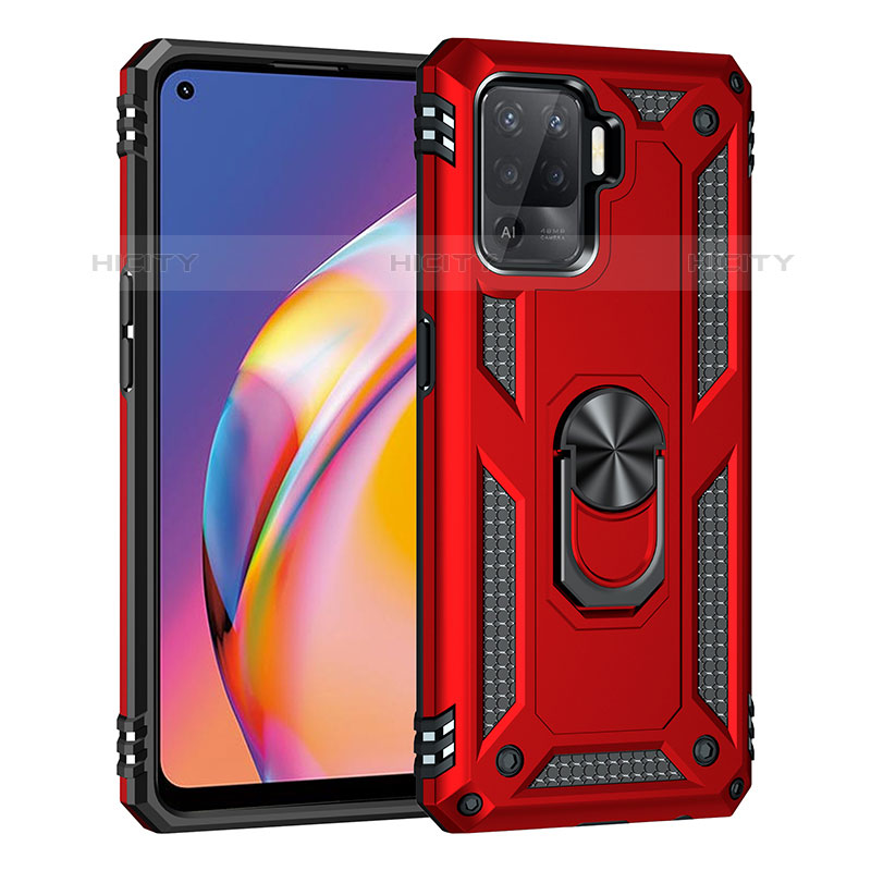 Custodia Silicone e Plastica Opaca Cover con Magnetico Anello Supporto MQ4 per Oppo F19 Pro Rosso